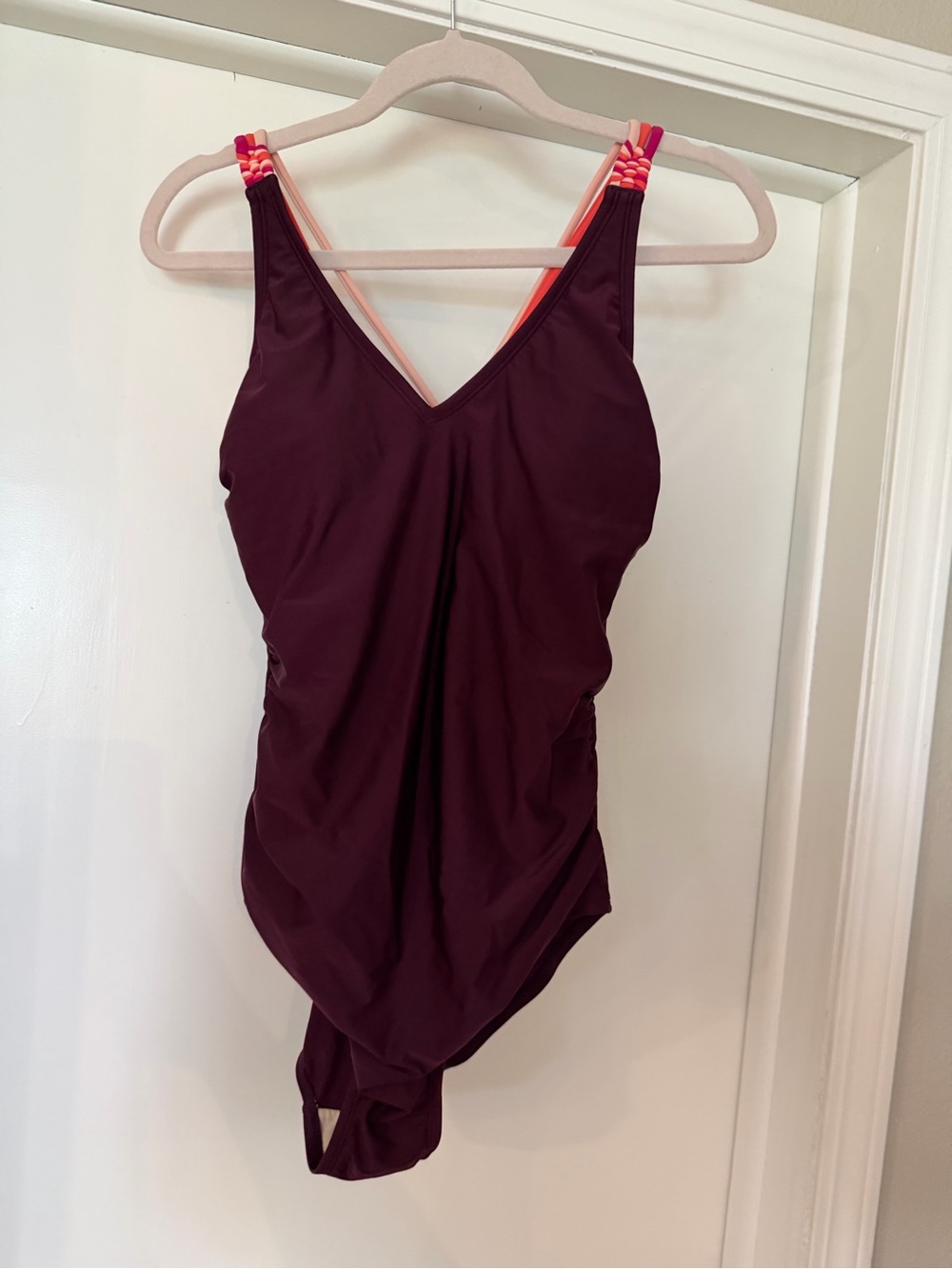 Kona Sol Plum One-Piece Swimsuit with Neon Accent Straps